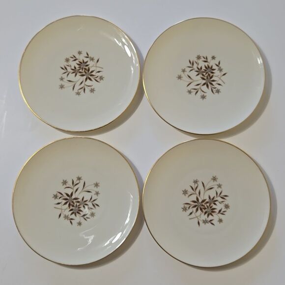 Lenox Starlight Small Floral Plates Set of 4 Appetizer Tidbits Dessert Gold Rim - Picture 1 of 11